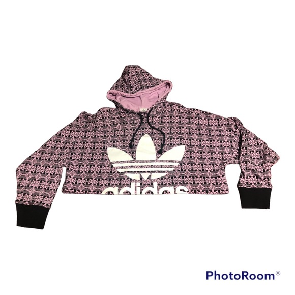 ADIDAS Trefoil All Over Print Hoodie Size XS Berry/Black. Excellent Condition - Picture 3 of 5